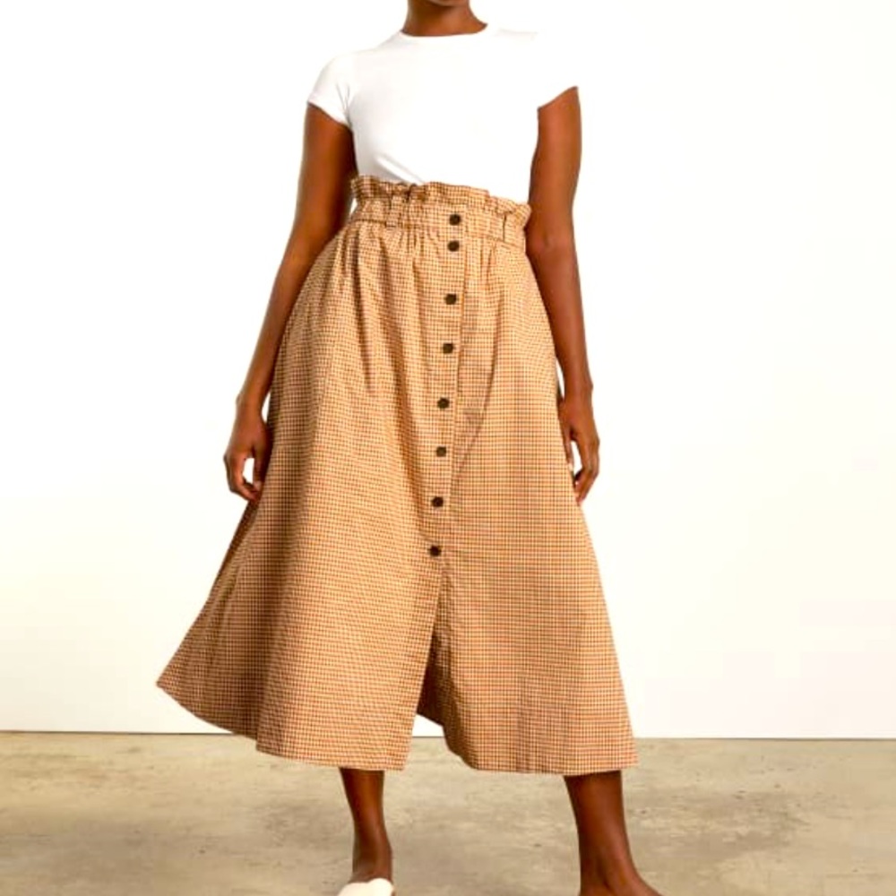 NWT Everlane the easy button front skirt sz XL in burnt orange gingham